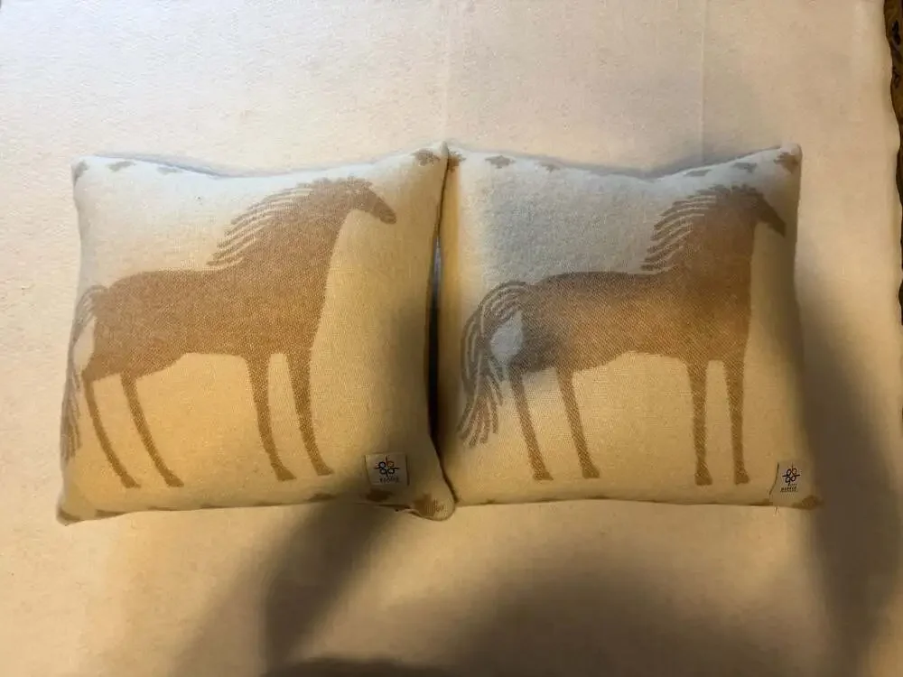 Barker Textiles Set of 2 Reversible Brown and Cream Horse Wool pillows - Picture 1 of 5